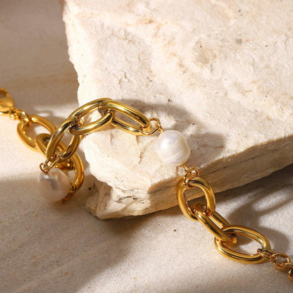 Summer Must-Have: Baroque Freshwater Pearl Bracelet with a Touch of Metal 15cm+2cm - Real hot sour