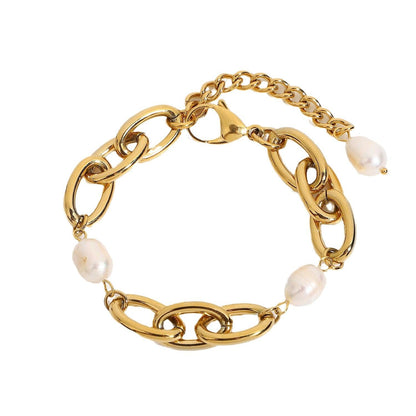 Summer Must-Have: Baroque Freshwater Pearl Bracelet with a Touch of Metal 15cm+2cm - Real hot sour