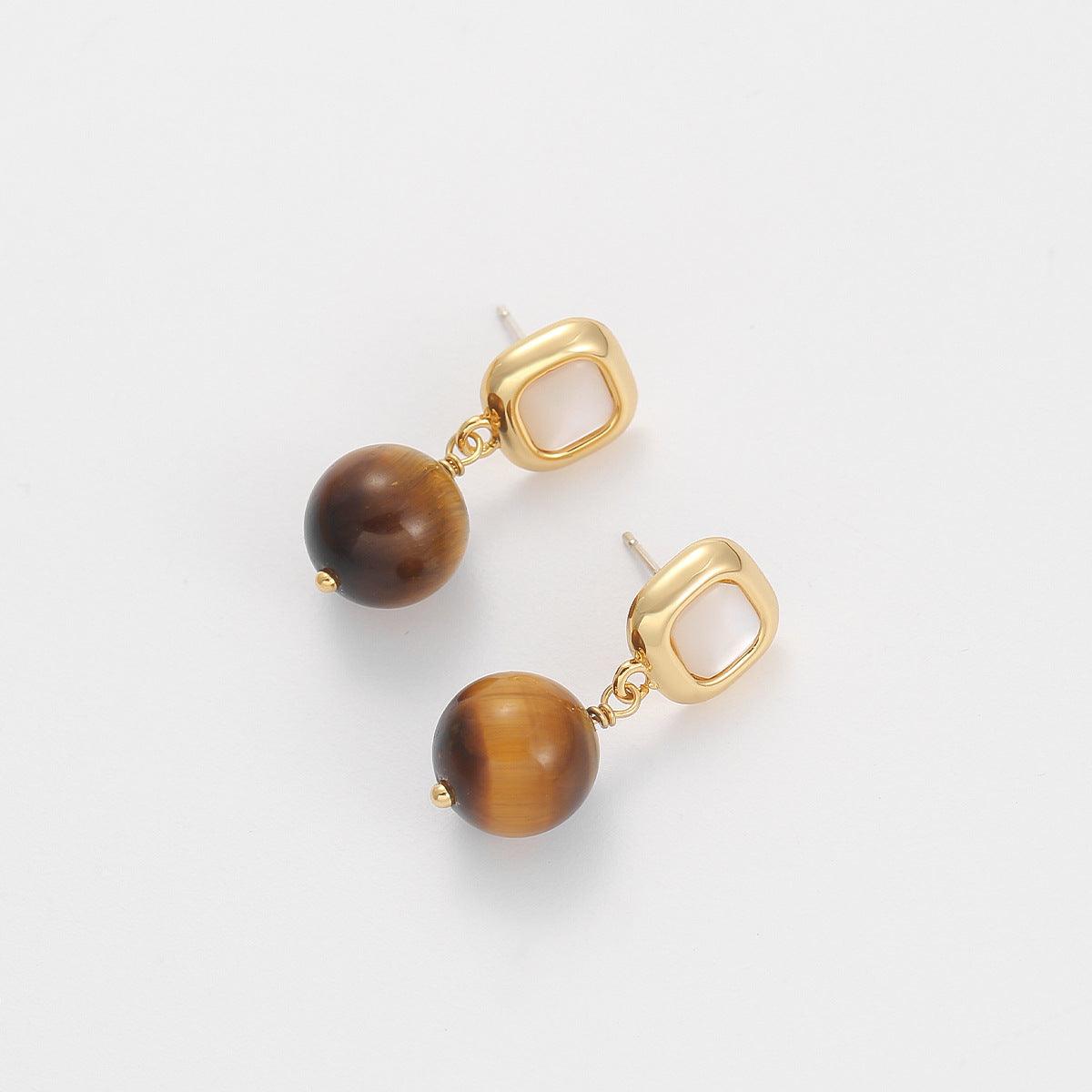 Minimalist and trendy tigers eye stone earrings - Real hot sour