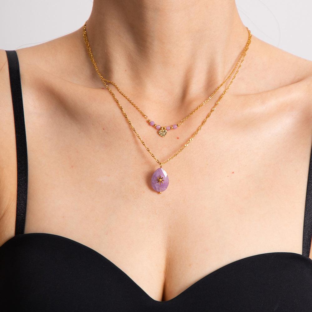 Natural colored amethyst stacked clavicle necklace - Real hot sour