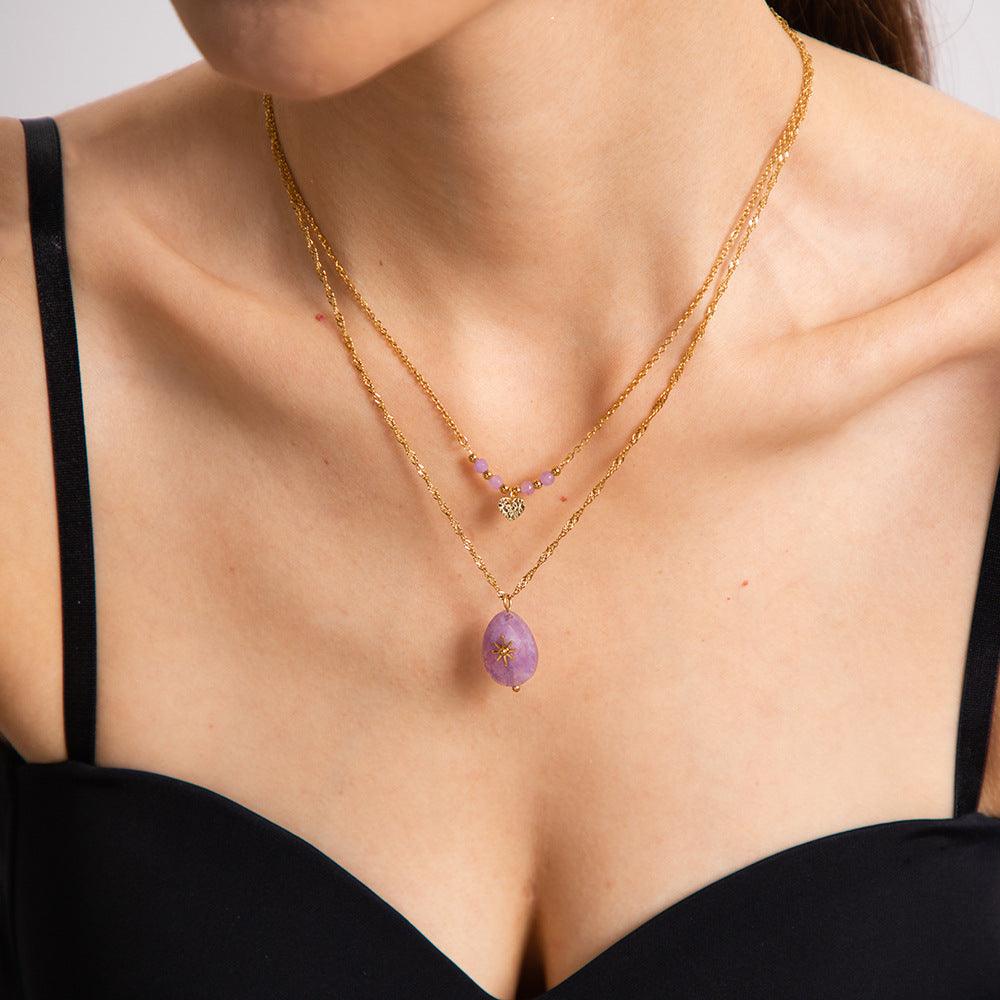 Natural colored amethyst stacked clavicle necklace - Real hot sour